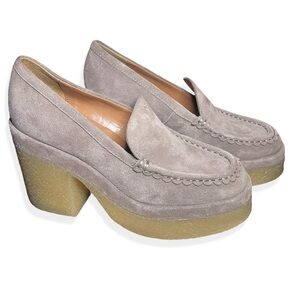 Marc Fisher Heeled Suede Grey and Brown Leather Platform Loafers Size 7 M